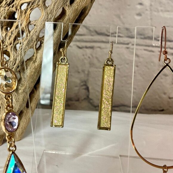 4 Pair SPARKLY Gold-Tone Dangling Hook Earrings - Picture 3 of 6